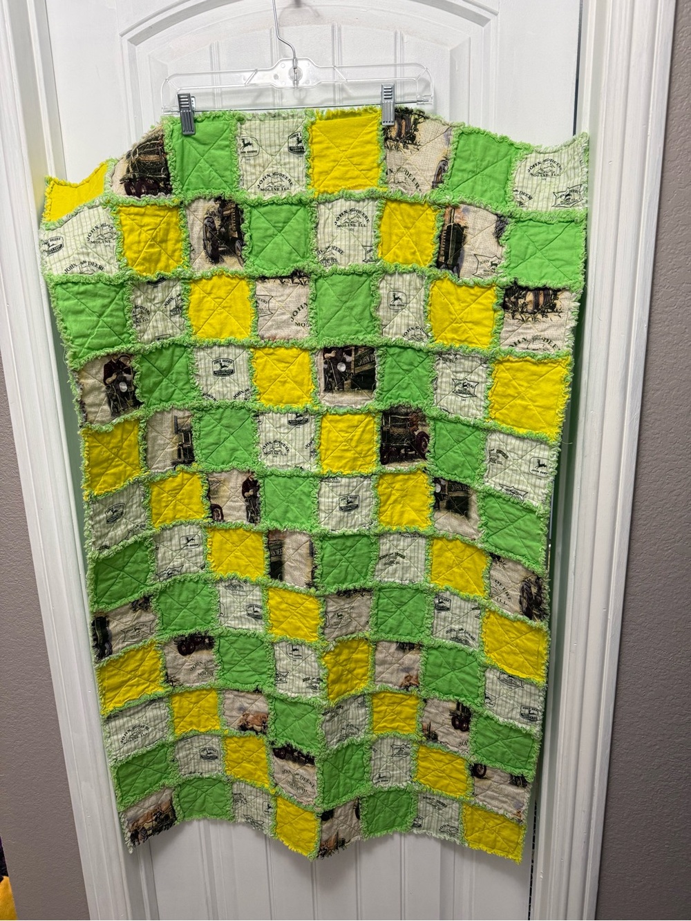 Vintage Handmade John Deere Tractor Baby Toddler Lap Patchwork Quilt 44 X 30